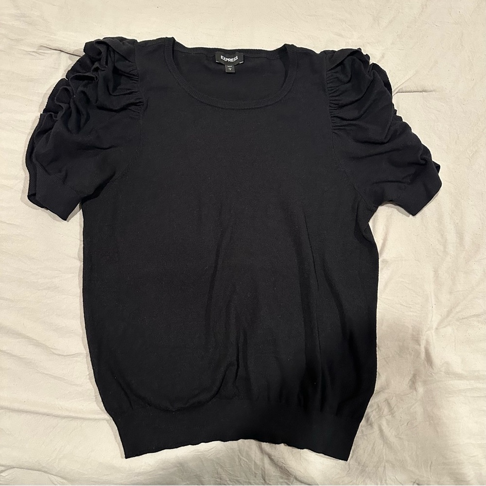 SOLD: Express Black Short Sleeve Top with Puff Detail